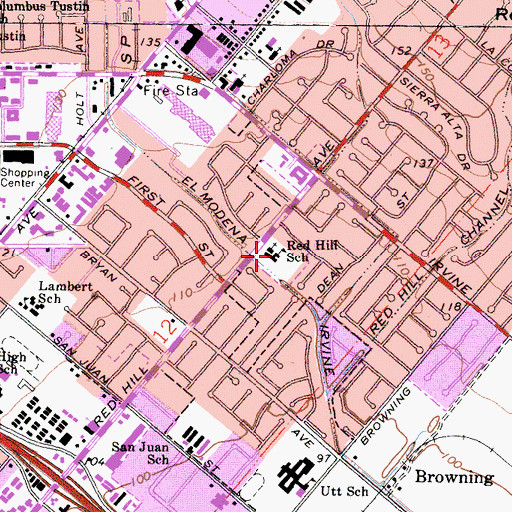 Topographic Map of Red Hill Lutheran School, CA