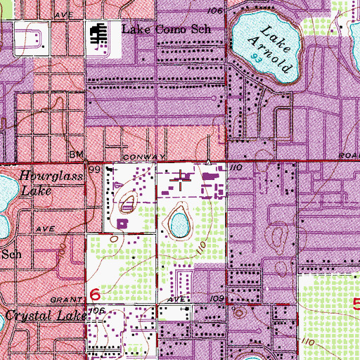 Topographic Map of Conway Village Shopping Center, FL