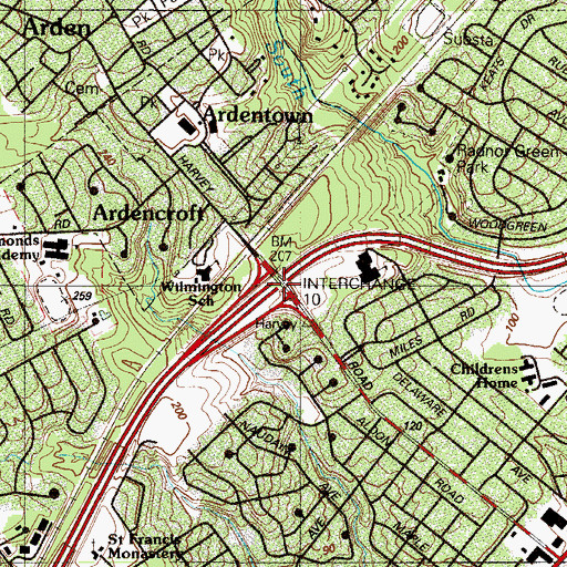 Topographic Map of Interchange 10, DE