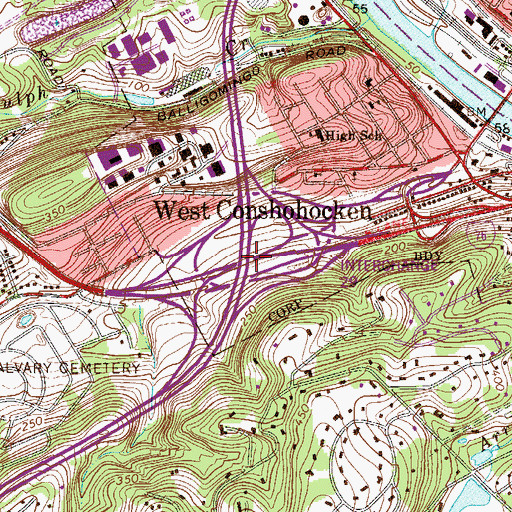 Topographic Map of Interchange 331A and 331B, PA