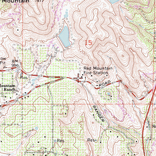 Topographic Map of Red Mountain Fire Station, CA