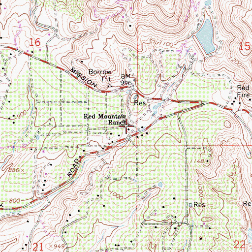 Topographic Map of Red Mountain Ranch, CA