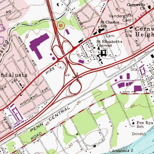 Topographic Map of Interchange 35, PA