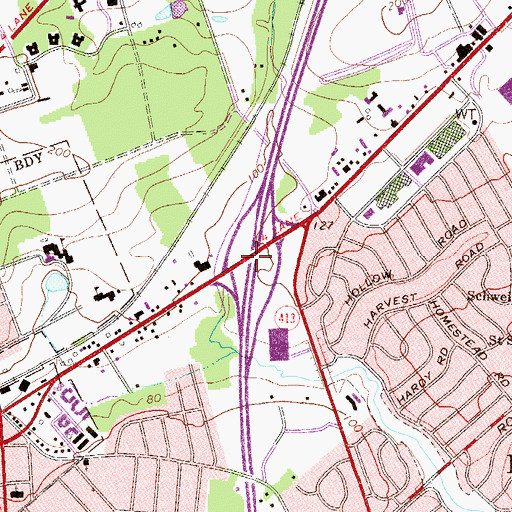 Topographic Map of Interchange 44, PA