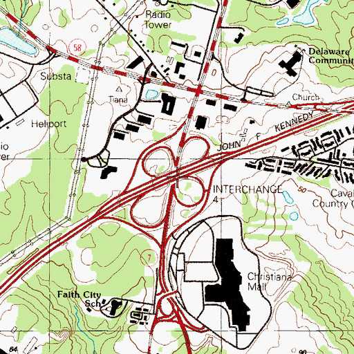 Topographic Map of Interchange 4A and 4B, DE