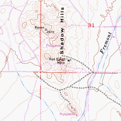 Topographic Map of Red Raven Mine, CA