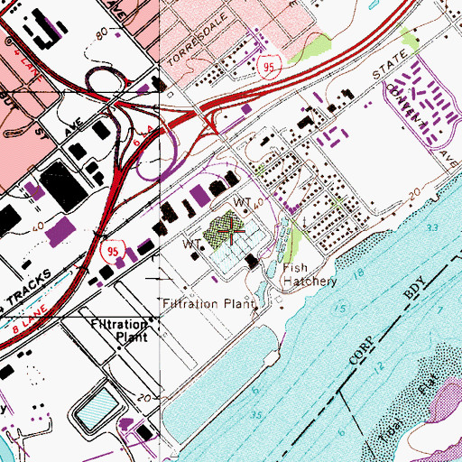 Topographic Map of Baxter Water Treatment Plant, PA