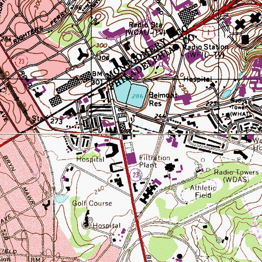 Topographic Map of Belmont Water Treatment Plant, PA