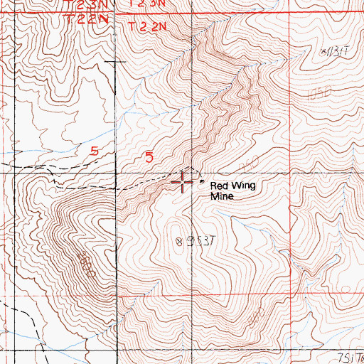 Topographic Map of Red Wing Mine, CA