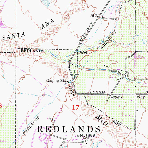 Topographic Map of Redlands Aqueduct, CA