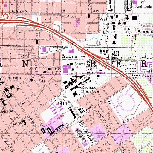 Topographic Map of Redlands Senior High School, CA