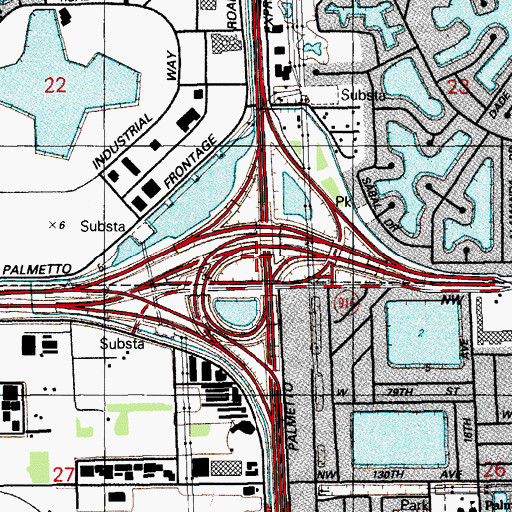Topographic Map of Interchange 1A and 1B, FL