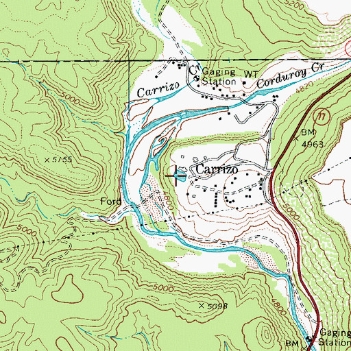 Topographic Map of Carrizo, AZ