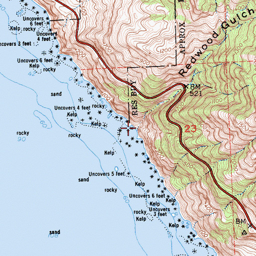 Topographic Map of Redwood Gulch, CA