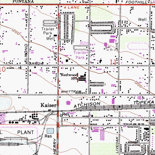 Topographic Map of Redwood Elementary School, CA
