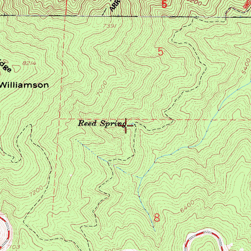 Topographic Map of Reed Spring, CA