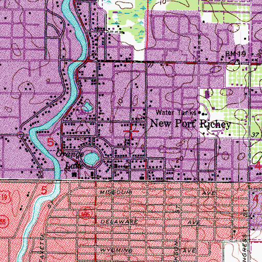 Topographic Map of First United Methodist Church of Newport Richey, FL