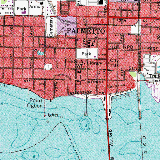 Topographic Map of First United Methodist Church of Palmetto, FL