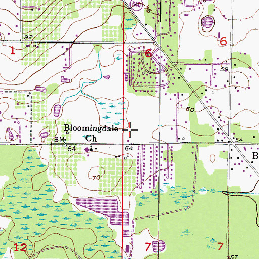 Topographic Map of Bloomingdale Regional Public Library, FL
