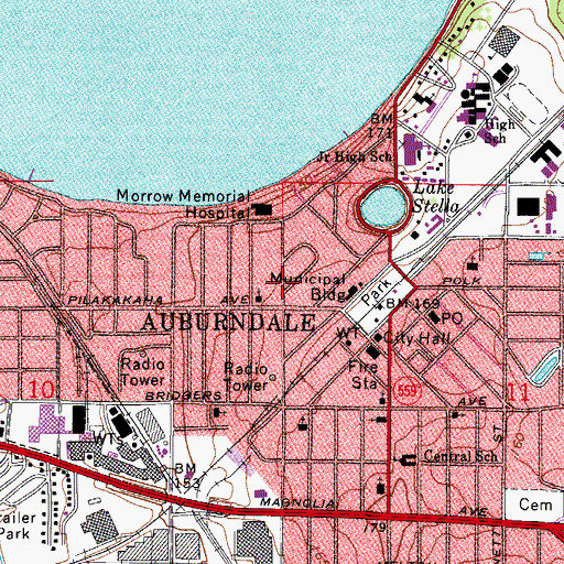 Topographic Map of City of Auburndale Fire Station, FL