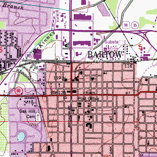 Topographic Map of City of Bartow Fire Department, FL