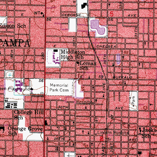 Topographic Map of College Hill Branch Library Hillsborough County Public Library, FL