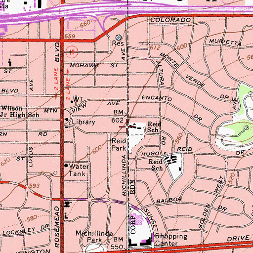 Topographic Map of Reid School, CA