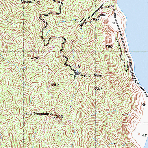 Topographic Map of Renton Mine, CA