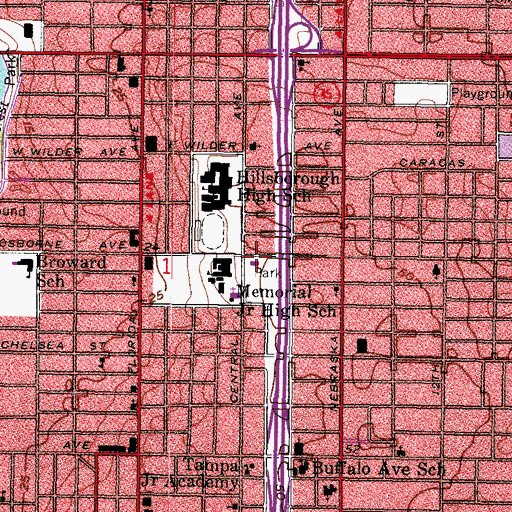 Topographic Map of Seminole Heights Branch Library, FL