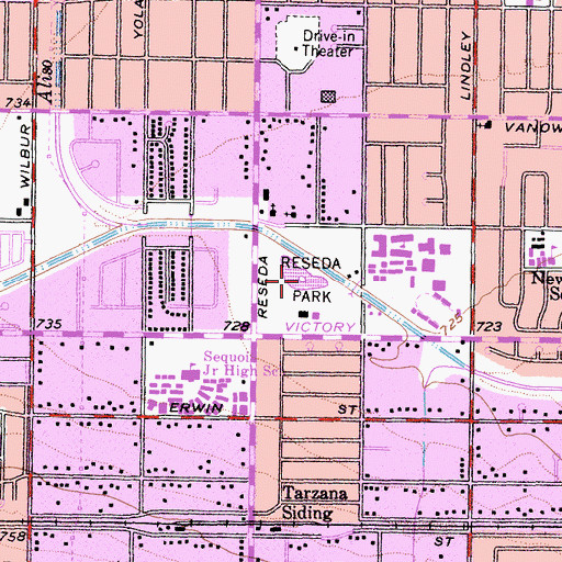 Topographic Map of Reseda Park, CA