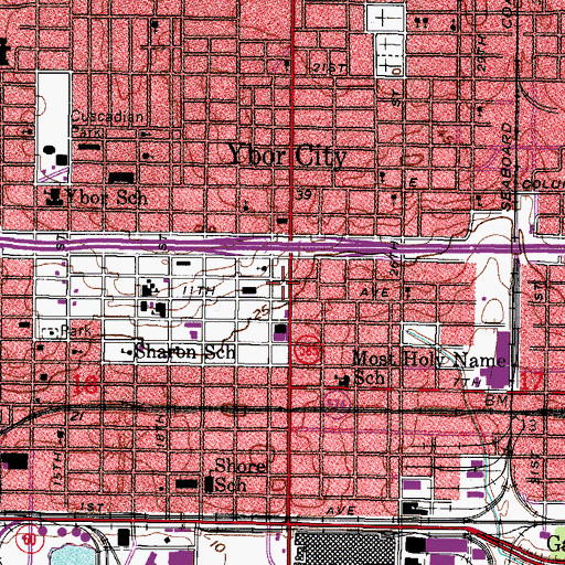 Topographic Map of Tampa Fire Rescue Station 4, FL