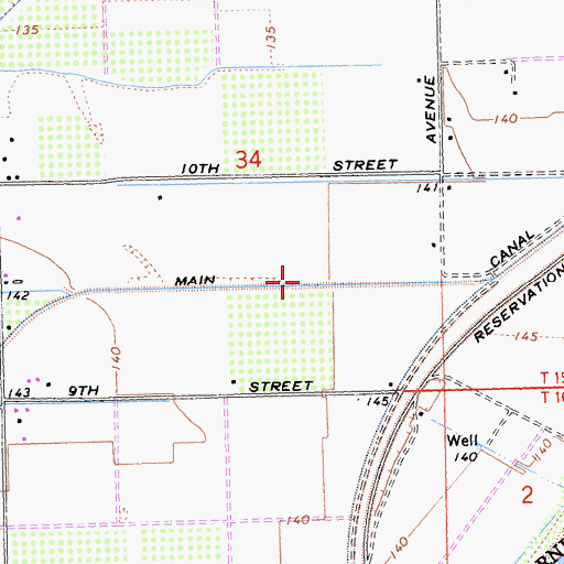 Topographic Map of Reservation Main Canal, CA