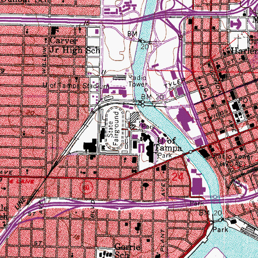 Topographic Map of University of Tampa Communications Building, FL