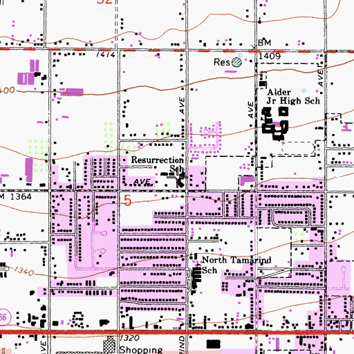 Topographic Map of Resurrection School, CA