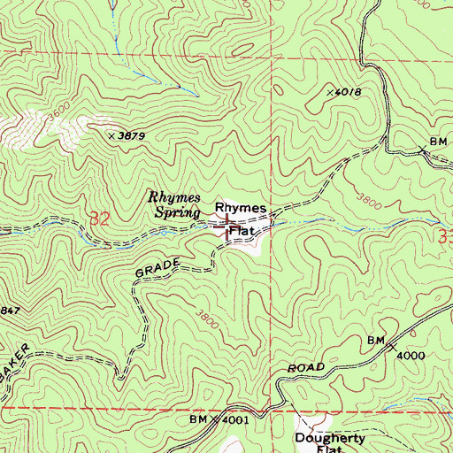 Topographic Map of Rhymes Flat, CA
