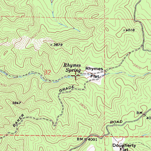 Topographic Map of Rhymes Spring, CA