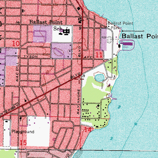 Topographic Map of Bayshore and Interbay Village, FL