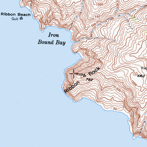 Topographic Map of Ribbon Rock, CA