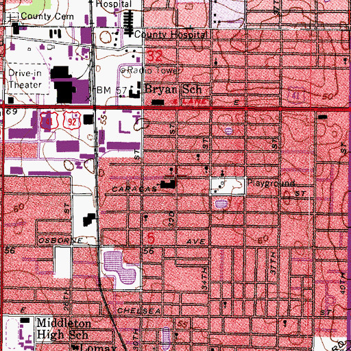 Topographic Map of Belmont Heights, FL