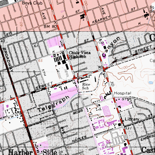 Topographic Map of Lilian J Rice Elementary School, CA