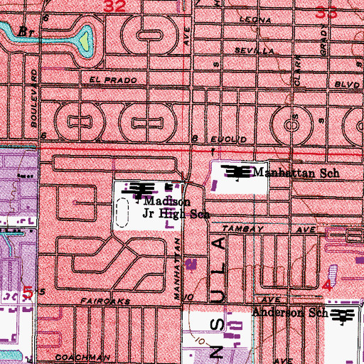 Topographic Map of Manhattan Avenue Church of Christ, FL
