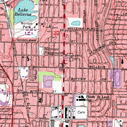Topographic Map of Missouri Avenue Baptist Church, FL