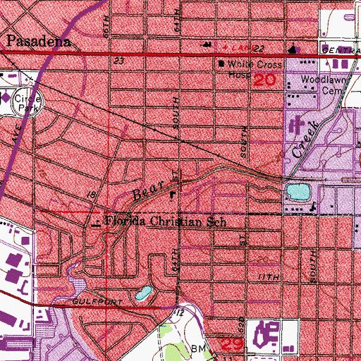 Topographic Map of Pasadena Baptist Church, FL