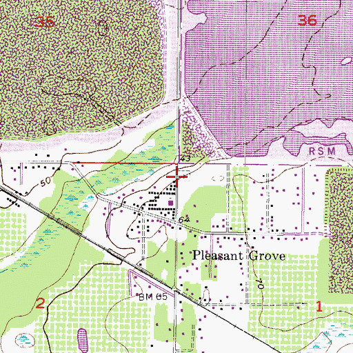 Topographic Map of Pleasant Grove Assembly of God Church, FL
