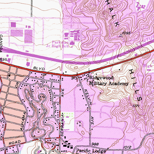 Topographic Map of Ridgewood Military Academy (historical), CA