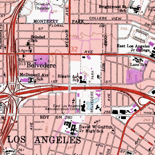 Topographic Map of Riggin Avenue School, CA