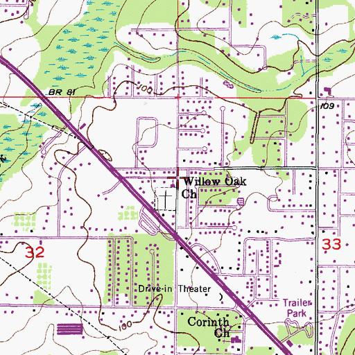 Topographic Map of Willow Oak Baptist Church, FL