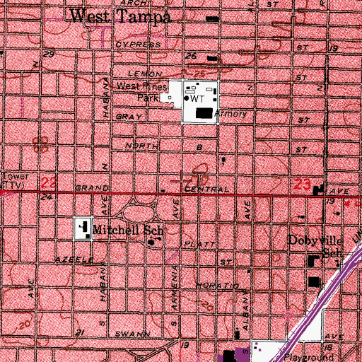 Topographic Map of Tampa General Hospital at Kennedy, FL