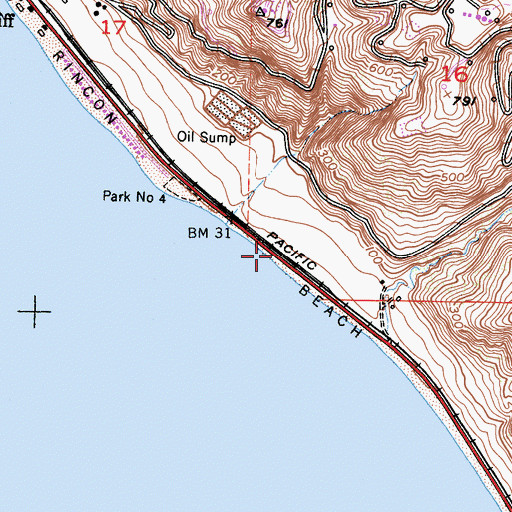 Topographic Map of Rincon Beach, CA
