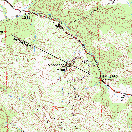 Topographic Map of Rinconada Mine, CA